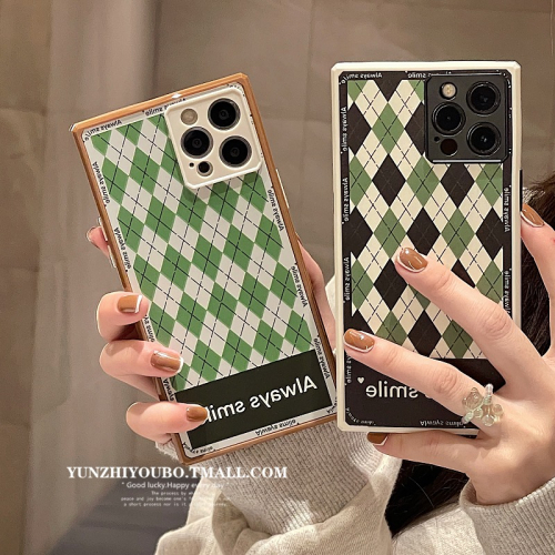 ins復古菱格紋適用iphone13/12promax蘋果11手機殼iphonex硅膠xsmax個性xr日韓8plus女