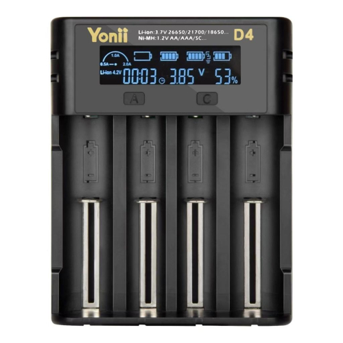 YONII 18650充電器4槽 21700鋰電池四槽 26650AA5 號鎳氫LCD充電器