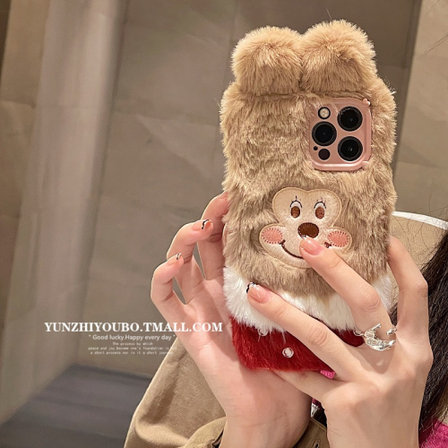秋冬ins毛絨刺繡猴子適用iphone13/12promax蘋果11手機殼iphonex軟殼xsmax可愛xr日韓8pl