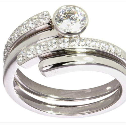 二手飾品 Metal and white crystal ring Swarovski (size:52)
