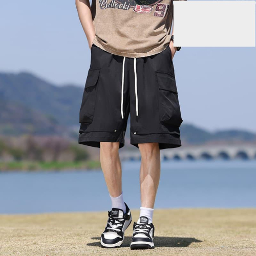 口碑推薦雅漾男士休閒工裝短褲夏季新款冰絲速乾五分褲寬鬆大尺碼休閒沙灘褲