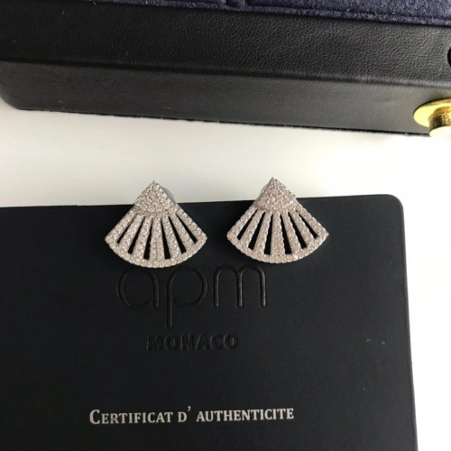 APM MONACO扇形耳釘 法式輕奢耳環 925純銀耳釘 氣質時尚耳飾 純銀飾品 簡約 鑲晶鑽耳環耳針 耳釘