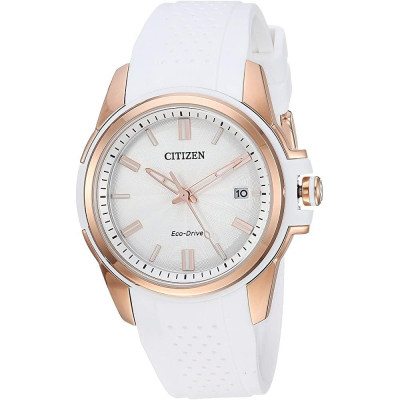 CITIZEN Eco-Drive 玫瑰金女士白色矽膠 38mm FE6136-01A 情人節可參考