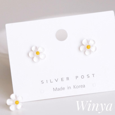 【Winya 韓國飾品 現貨 】正韓 透明小花 耳環 耳夾