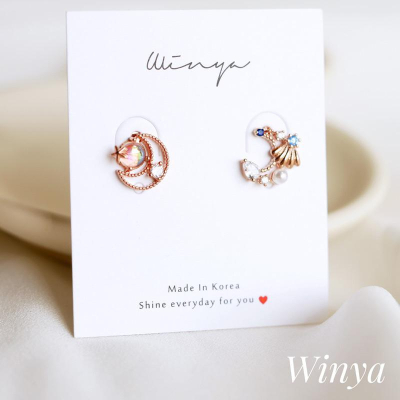 【Winya 韓國飾品 現貨 】正韓 月光 海底 珍珠 耳環 耳針 耳夾 夾式耳環