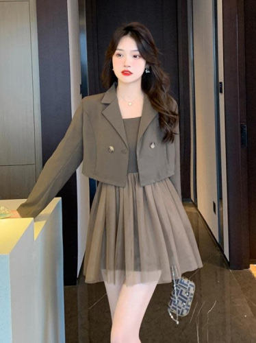 DearGod正韓女裝法式高級感女裝短款西裝外套絕美小裙子洋裝兩件套秋2022新款時尚套裝