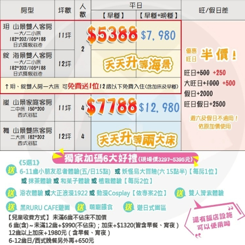 送1位小孩加床！瑪利歐旅遊網(限量升等海景)宜蘭綠舞國際觀光飯店【雙人房入住含早餐+送浴衣+DIY+消夜+日式遊園】