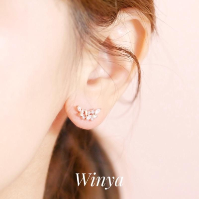 【winya 韓國飾品 現貨 】正韓 水晶鑽羽毛耳環 水晶耳環 限量現貨