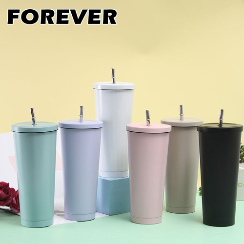 陶瓷塗層吸管飲料杯710ML【日本FOREVER】不鏽鋼陶瓷塗層易潔飲料杯/隨行杯710ML