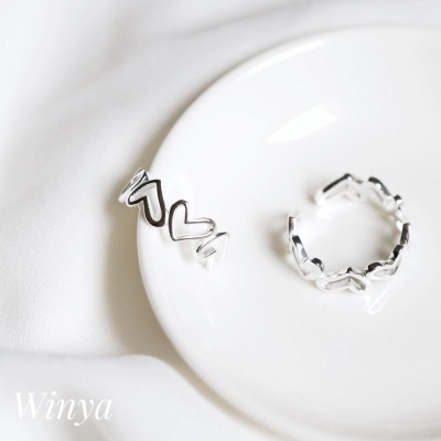 【Winya韓國飾品 現貨 】正韓 925純銀 手繪 愛心 戒指 無戒圍戒指 開口戒 純銀戒指 戒指 情侶戒