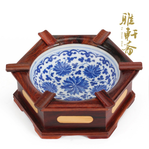 雅軒齋紅木創意酸枝木質煙缸工藝品 復古個性中式煙灰缸大號錦盒