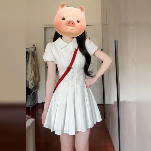 初戀白色洋裝子女夏季2025新款獨特絕美襯衫裙學院風小個子短裙