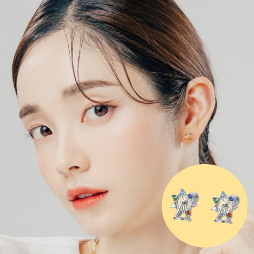 【A&R】韓風s925純銀旋轉白金摩天輪款轉珠耳環(抗過敏 鎖珠 螺絲耳扣 鎖式 情人節 生日禮物)