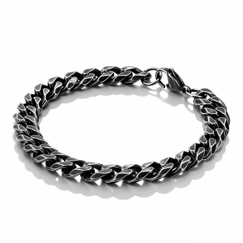 【復古鍊影】復古仿舊扁平磨邊古巴鈦鋼手鍊｜防過敏不掉色機車街頭男女中性硬派百搭手飾【BK130686】