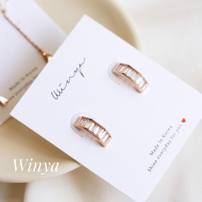 【Winya 韓國飾品 現貨 】正韓 簡約 水鑽 梯 耳環 耳針 耳夾 夾式耳環