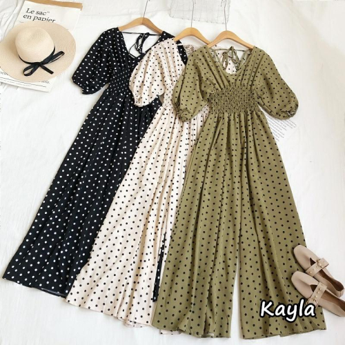 現貨+預購?免運?領美背綁帶點點連身長褲 A0859 #Kayla.girl #少女愷拉