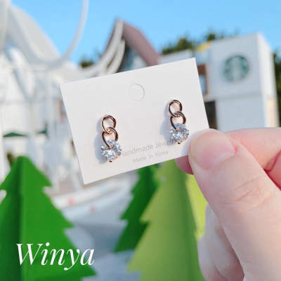 【Winya 韓國飾品 現貨 】正韓 水鑽 雙色 鏈條 耳環 925銀針 耳夾 耳環