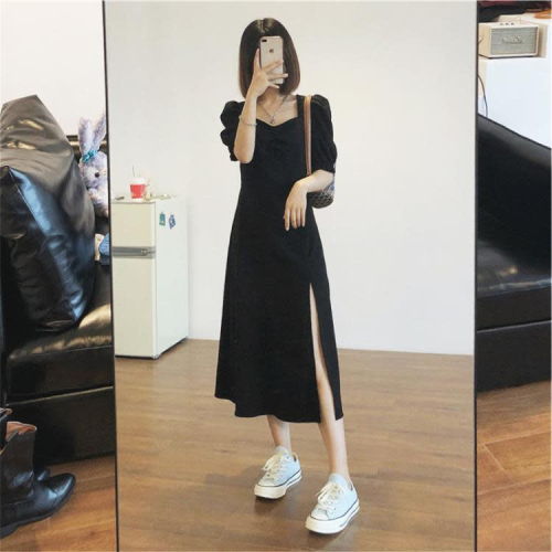 DearGod正韓女裝N貨！巴黎~美到驚嘆~閉眼收~簡約設計感小黑裙高定重工連身裙女夏