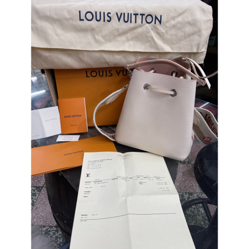 LV水波紋白色側背帆布袋精品9成5新M57693肩背包