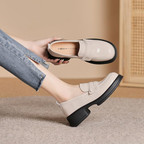 厚底鞋 百搭真皮鞋子女生工作配裙2023春季新款女鞋英倫學院風皮鞋女