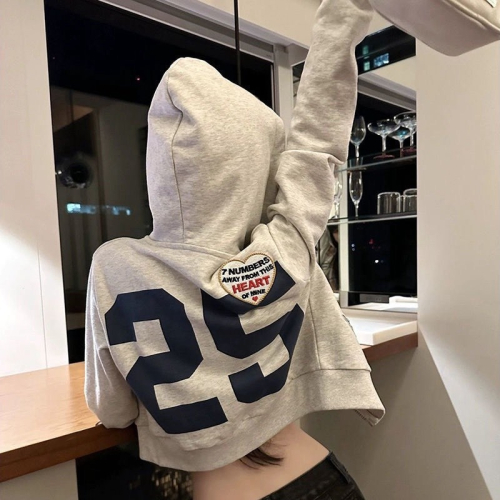美式復古貼布刺繡短款拉鍊連帽衛 衣ins春秋新款辣妹顯瘦拉鍊外套
