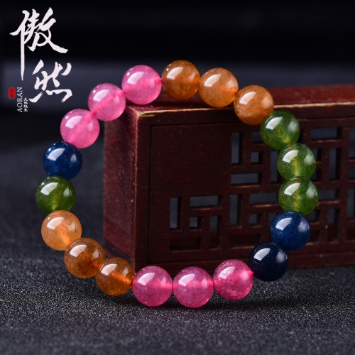 傲然巴西老料糖果碧璽玉髓手鏈女 彩色玉髓 彩虹糖果漸變色手鏈