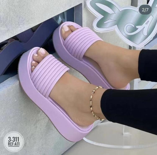 厚底鞋 歐美新款拖鞋女松糕一字套腳涼拖鞋女大碼休閒拖鞋