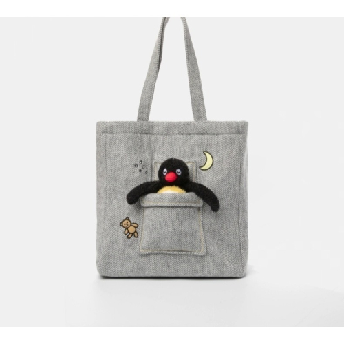 《預購》pingu 企鵝家族 灰色手提袋 手提包 托特包