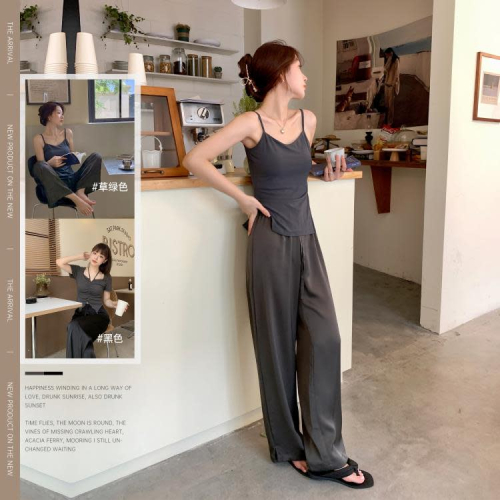 DearGod正韓女裝我是你的cc阿 風與夏日~闊腿直筒褲女早秋寬松高腰顯瘦休閒拖地褲