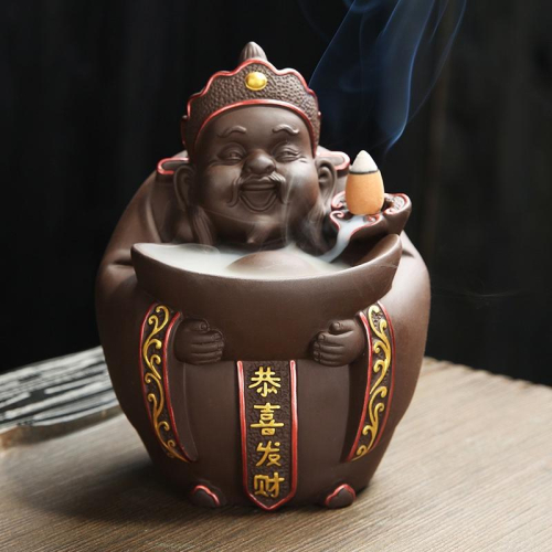 大號陶瓷紫砂財神倒流香爐香薰爐家居送禮香爐創意擺件