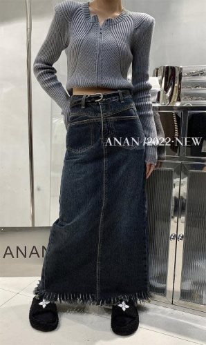DearGod正韓女裝ANAN牛仔半身裙女韓國冬季破洞毛邊A字裙顯瘦百搭高腰顯瘦中長裙