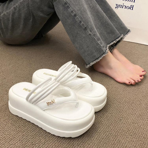 厚底鞋 網紅小眾設計露趾涼拖鞋女夏新款增高松糕人字拖面包沙灘拖鞋