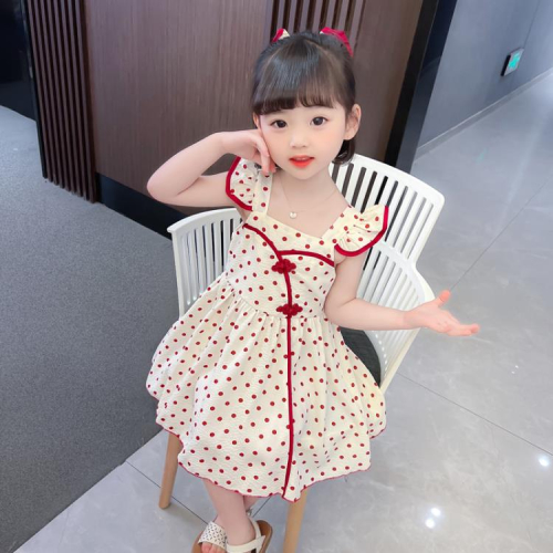 寶貝童裝女童夏裝連身裙夏季正韓女寶寶洋氣時髦波點飛袖公主裙兒童裙子洋裝夏