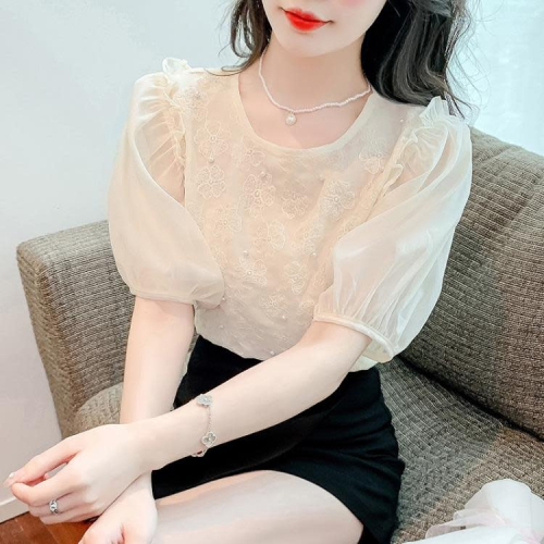 DearGod正韓女裝夏季泡泡袖雪紡襯衫女裝夏裝2022年新款氣質時尚洋氣小衫短袖襯衣